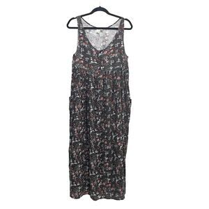 Urban Renewal | Dark Floral Sleeveless Jersey Midi Dress Large Cottage Peasant
